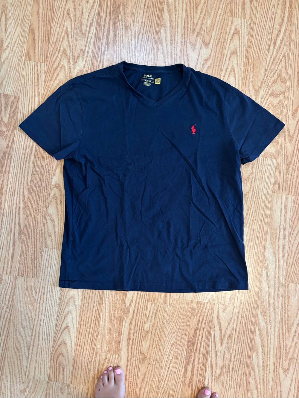 Polo by Ralph Lauren Men’s Navy V-Neck T-Shirt with Red Pony Logo size large